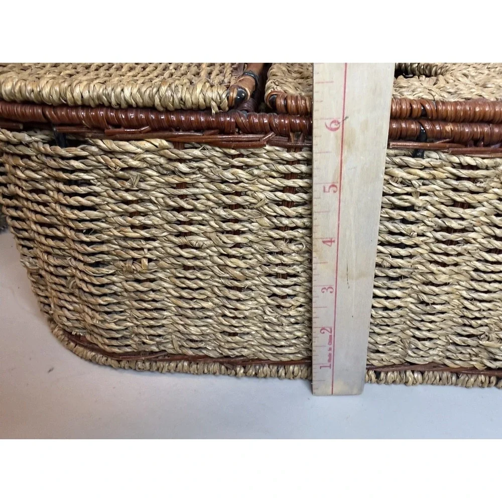 Vintage Wicker Rattan 3- Part Basket Tissue Holder Organizer Storage